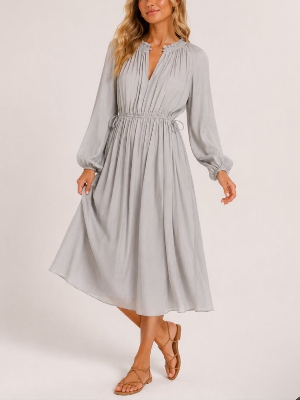 Modern Citizen Gray Magdalena Long Sleeve Plisse Midi Dress Small 8467